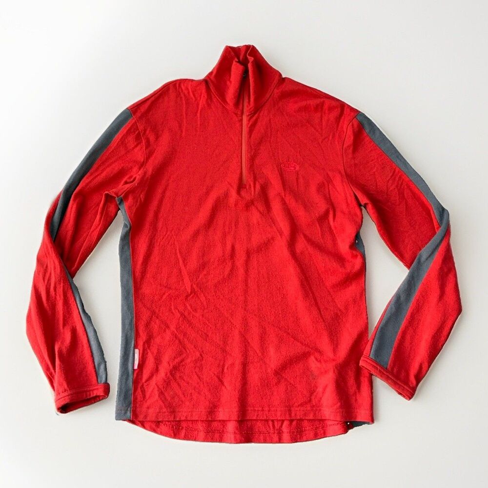 Icebreaker 260 Merino Wool Mens M Half Zip Base Layer Red Grey Pullover Thermal
